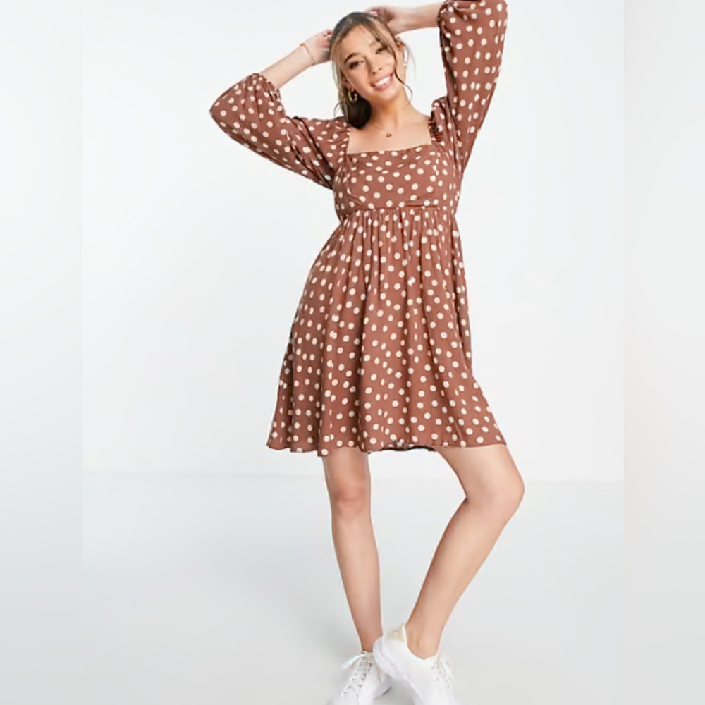 New Look Brown Bishop Sleeve Sundress